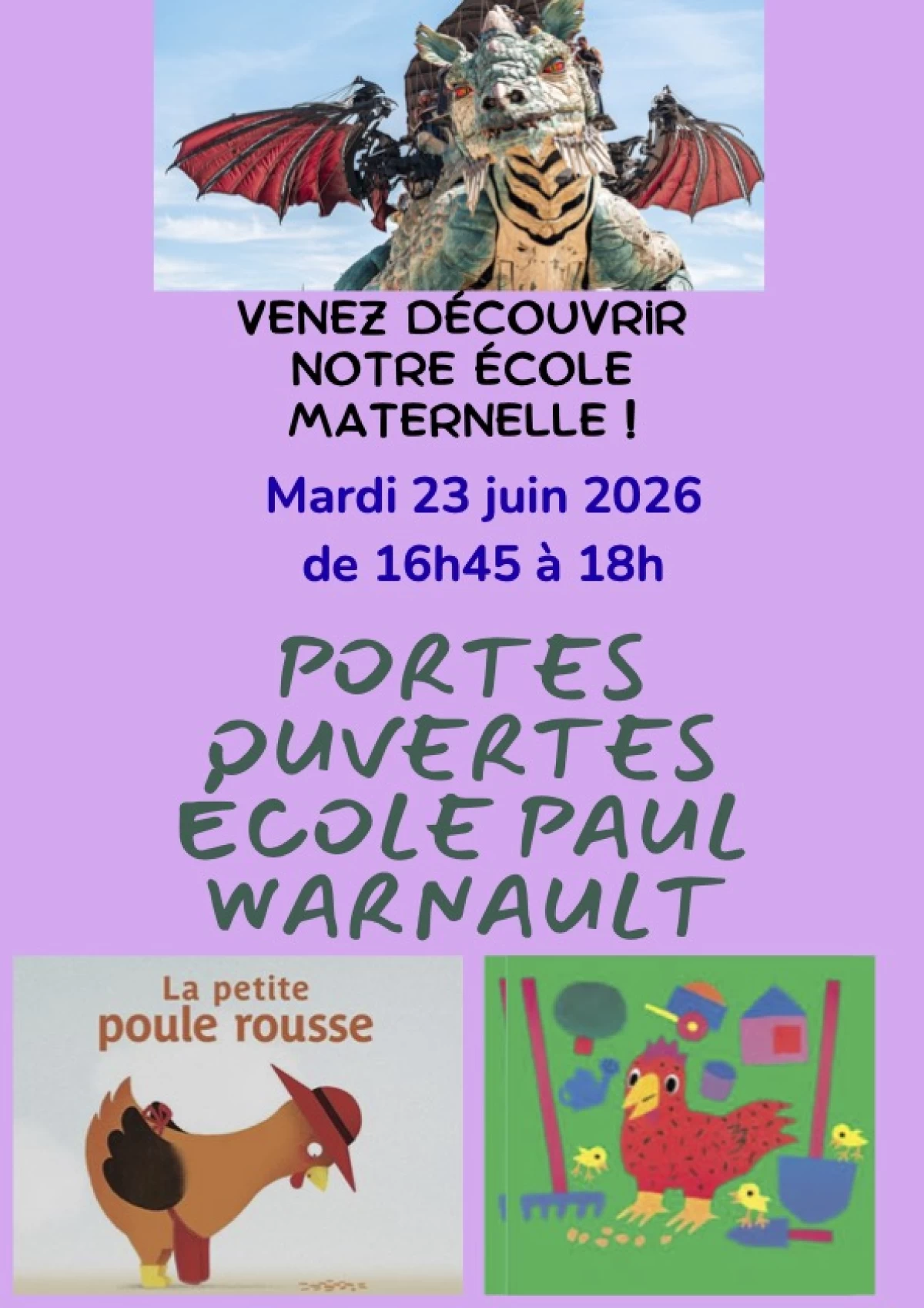 AFFICHE PORTES OUVERTES - MATERNELLE PAUL WARNAULT